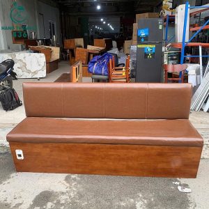 Sofa Băng Cũ Đệm Da Nâu Tựa Lưng Êm Ái