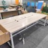 Bàn Họp Cũ Mặt Gỗ Sáng Khung Sắt Trắng 2m4