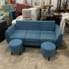 Sofa Băng Cũ Màu Xanh Kèm 2 Đôn Tròn