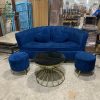 Sofa Cũ Xanh Navy Dáng Vỏ Sò Kèm Hai Đôn