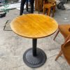 Bàn Cafe Chân Trụ Cũ Mặt Tròn Màu Gỗ