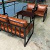 Bộ Sofa Cafe Khung Sắt Nệm Da Nâu Mới 99%