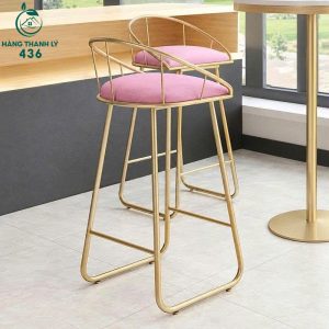 Ghế Bar Khung Sắt Vàng Nệm Hồng 99%