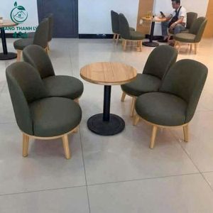 Bàn Ghế Cafe Nệm Xanh Rêu Chân Gỗ 99%
