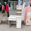 Bàn Phấn Gỗ Cũ Có Gương Trượt Giấu Kệ Đựng Đồ