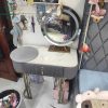 Bàn Trang Điểm Cũ Màu Xám Có Gương Tròn Viền Bạc