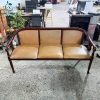 Ghế Sofa Cũ 3 Chỗ Khung Gỗ Nâu Đỏ Đệm Da Vàng