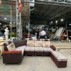 Sofa Chữ L Cũ Màu Nâu Đậm Đệm Họa Tiết