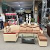 Sofa Chữ L Cũ Màu Nâu Kem Kèm Đôn Rời