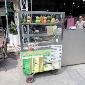 Xe Bán Sinh Tố Cũ Khung Inox Có Tủ Kính